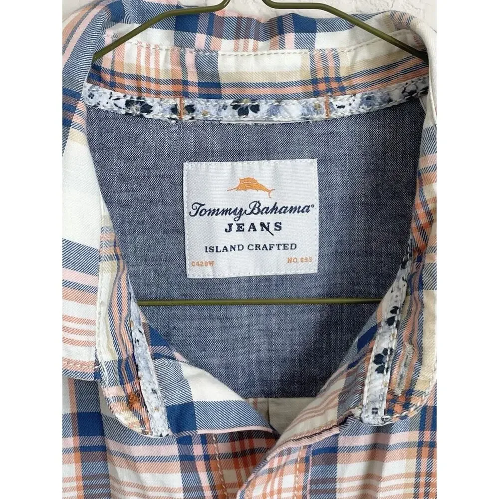 Tommy Bahama Mens Orange Striped Button Down Shirt Small 100% Cotton Pre-owned - Picture 6 of 12